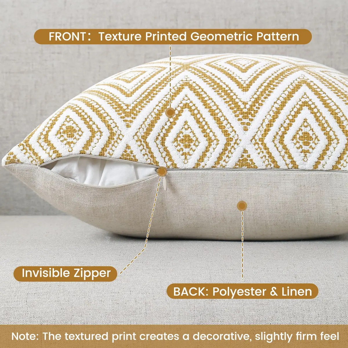 HPUK Throw Pillow Covers 18x18 | Textured Linen Couch Pillow Set of 4 in Ochre - view 2