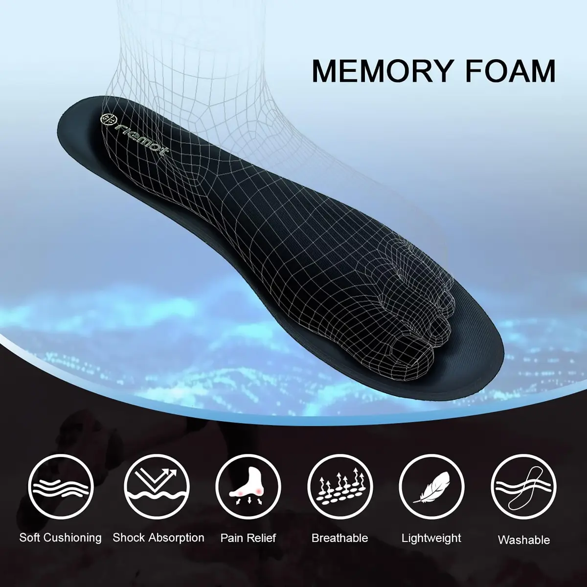 riemot Memory Foam Shoe Insoles for Women and Men Black-8mm EU 41 | Cloud-Soft Comfort Support - view 3