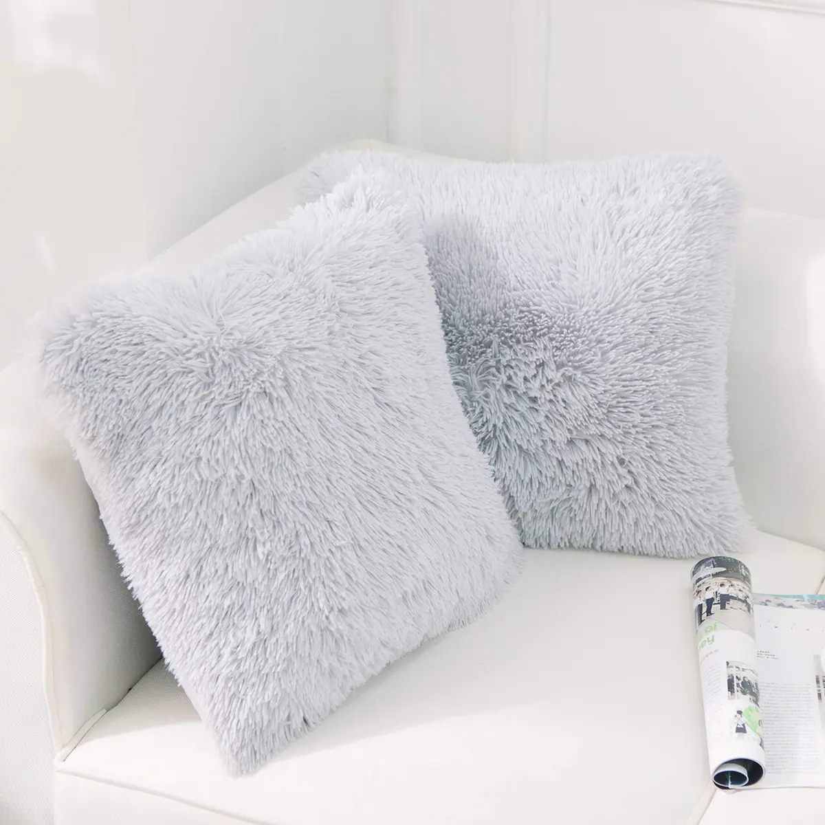 NordECO HOME Faux Fur Throw Pillow Covers 18x18 Inches | Plush Grey Decor for Couch & Bed - main product image