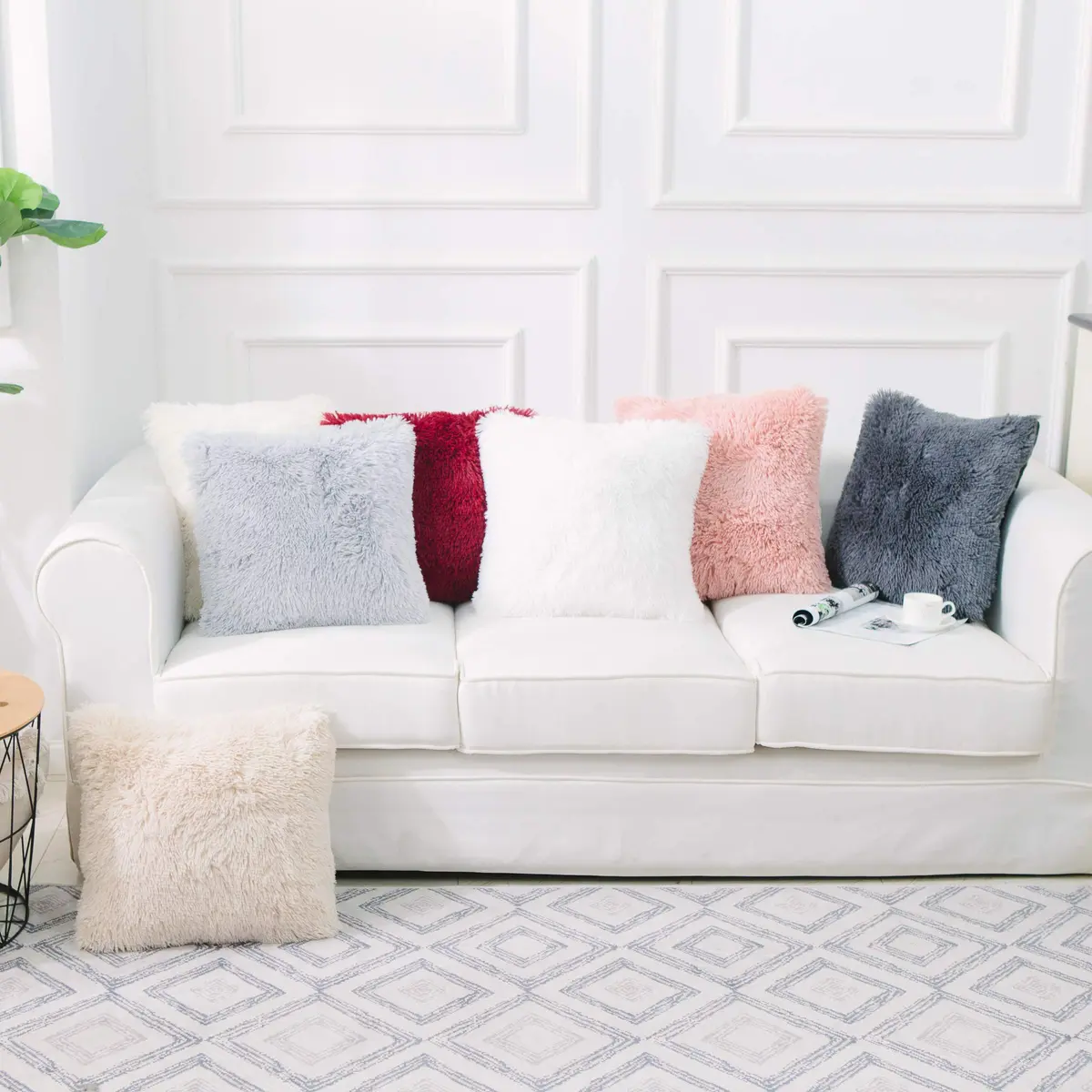 NordECO HOME Faux Fur Throw Pillow Covers 18x18 Inches | Plush Grey Decor for Couch & Bed - view 5
