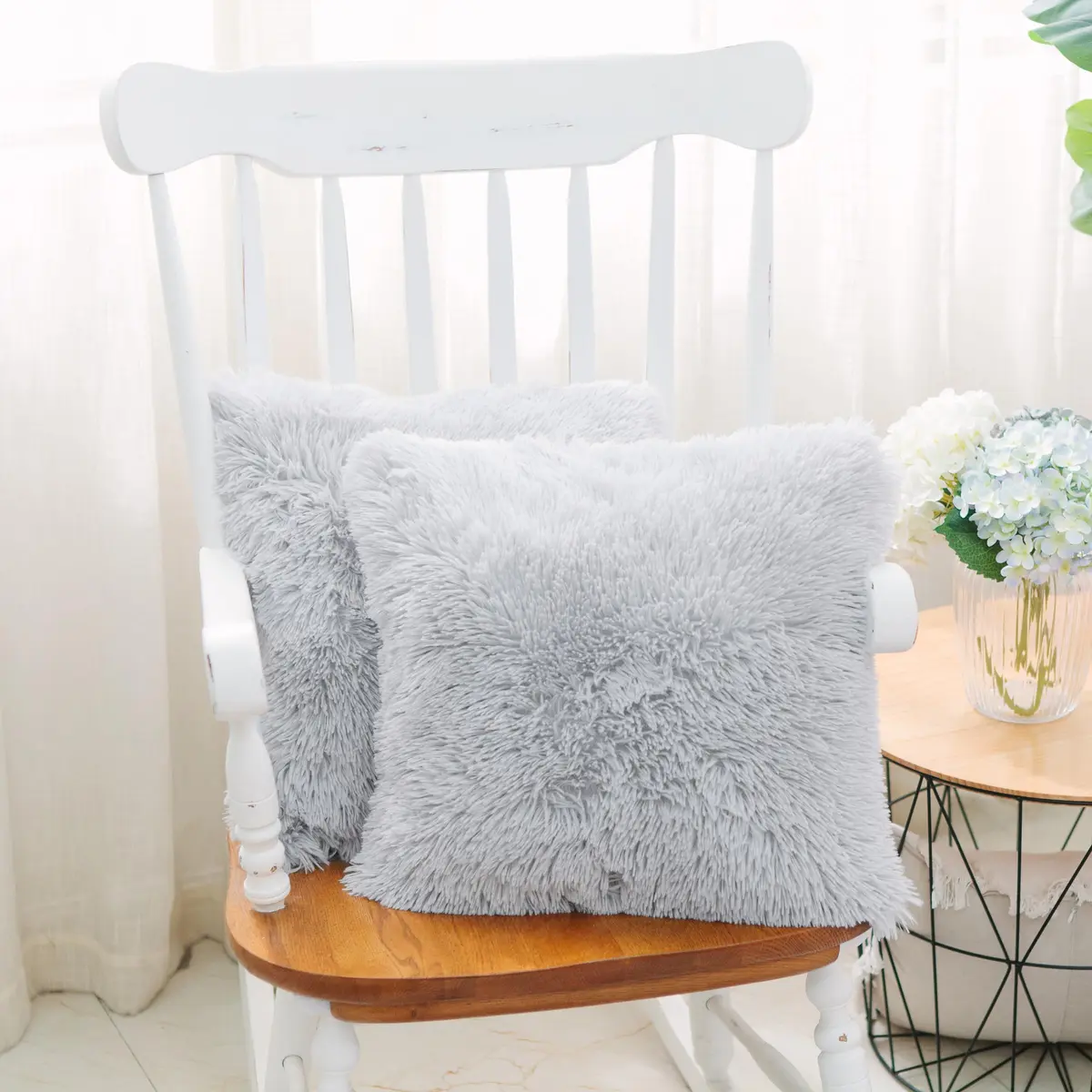 NordECO HOME Faux Fur Throw Pillow Covers 18x18 Inches | Plush Grey Decor for Couch & Bed - view 2