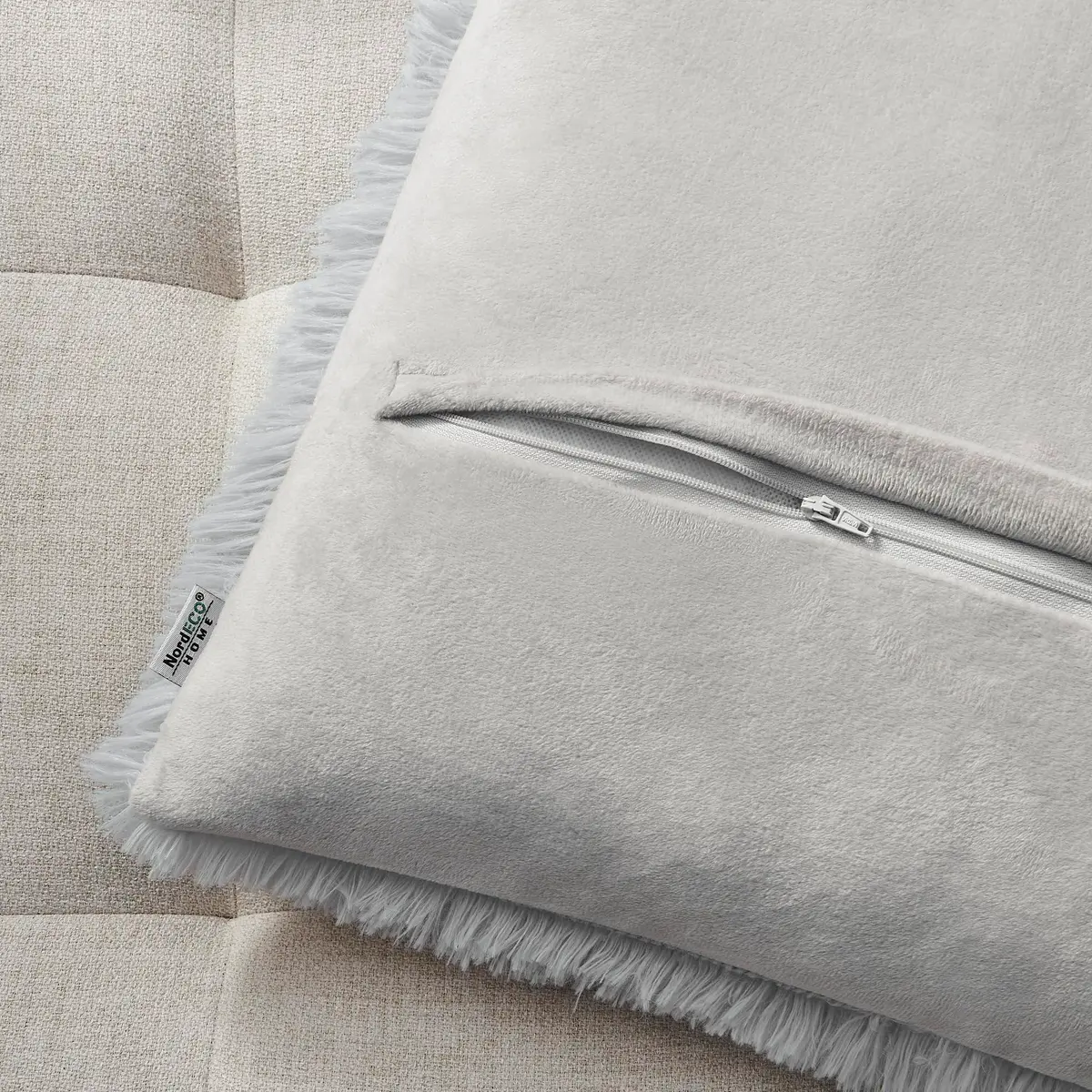 NordECO HOME Faux Fur Throw Pillow Covers 18x18 Inches | Plush Grey Decor for Couch & Bed - view 3