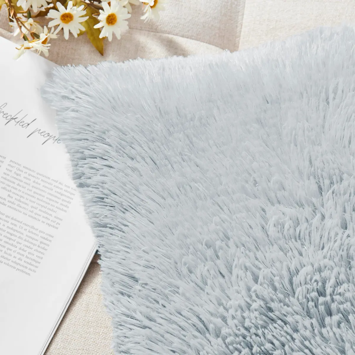 NordECO HOME Faux Fur Throw Pillow Covers 18x18 Inches | Plush Grey Decor for Couch & Bed - view 4