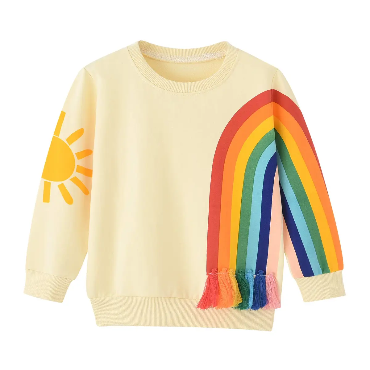 BINIDUCKLING Little Kids Crew Neck Rainbow Sweatshirt Girls 5T | Breathable Cotton Blend for Autumn & Winter - main product image