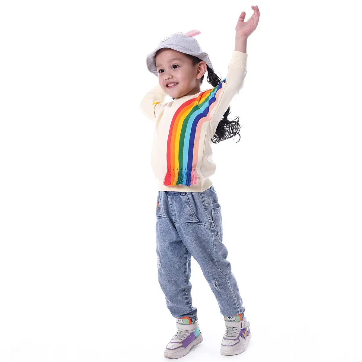 BINIDUCKLING Little Kids Crew Neck Rainbow Sweatshirt Girls 5T | Breathable Cotton Blend for Autumn & Winter - view 5