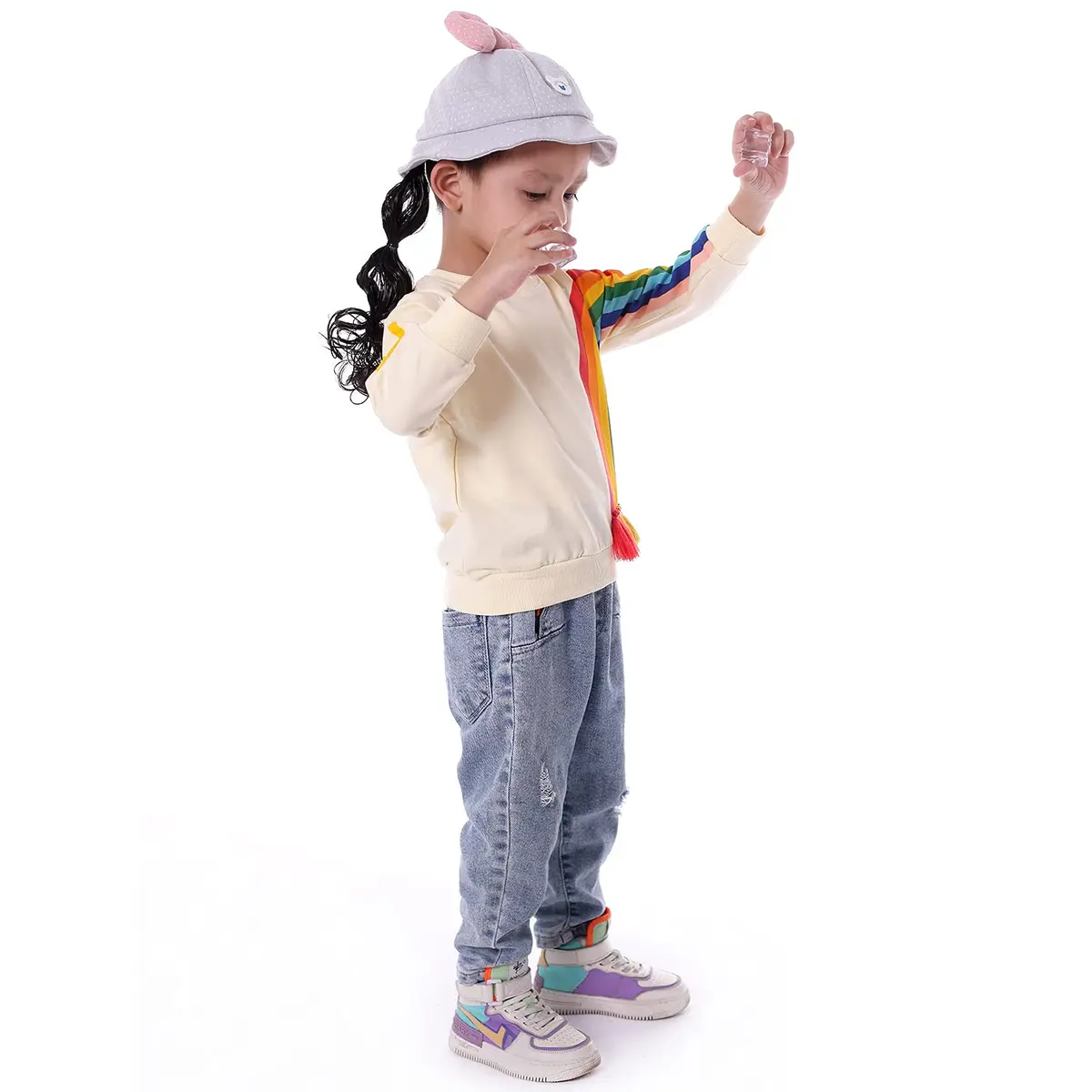 BINIDUCKLING Little Kids Crew Neck Rainbow Sweatshirt Girls 5T | Breathable Cotton Blend for Autumn & Winter - view 7