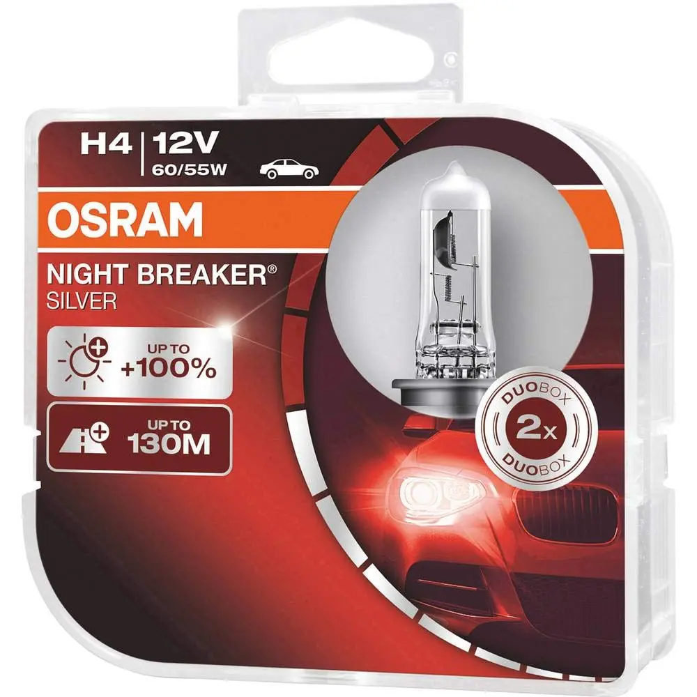 OSRAM Night Breaker Silver H4 | +100% Brightness, 12V Halogen Headlamp Duo Box - view 2