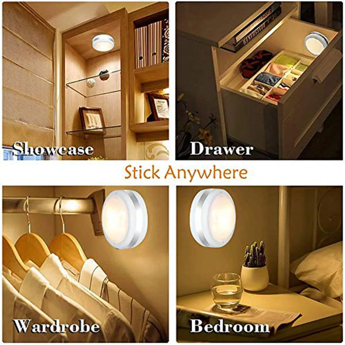 Starxing LED Puck Lights with Remote Control, Stick On Under Cabinet Lights 6-Pack | 4000K Natural White, Battery Powered - view 5