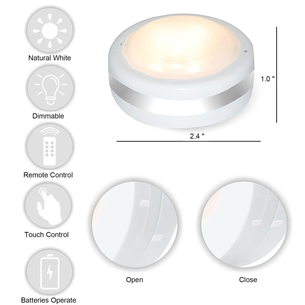 Starxing LED Puck Lights with Remote Control, Stick On Under Cabinet Lights 6-Pack | 4000K Natural White, Battery Powered - view 2