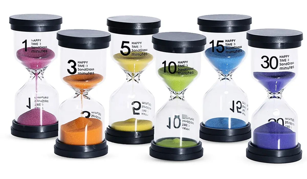 KSM UP Sand Timer 6 Colors Hourglass 1/3/5/10/15/30 Minutes | Colorful, Shock-Resistant Kids & Classroom Timer - main product image