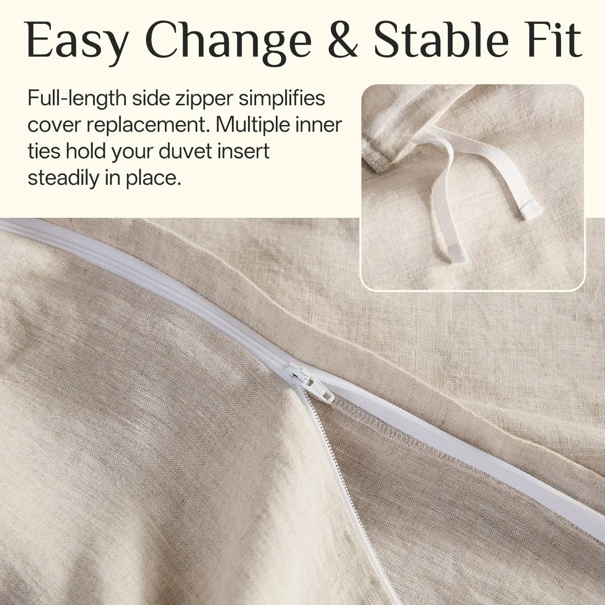 DAPU 100% French Linen Duvet Cover King | Natural Linen Bedding for Summer & All Seasons - view 5