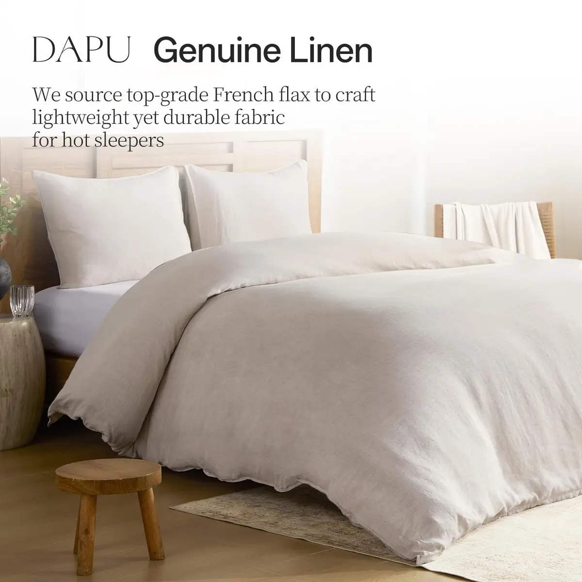DAPU 100% French Linen Duvet Cover King | Natural Linen Bedding for Summer & All Seasons - view 2