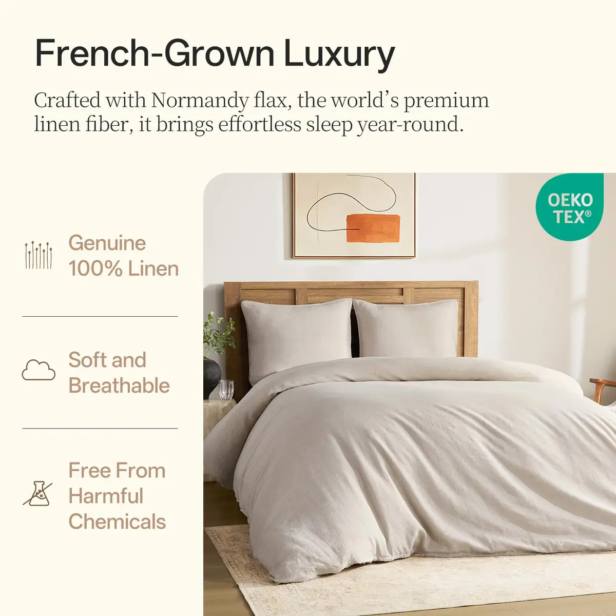 DAPU 100% French Linen Duvet Cover King | Natural Linen Bedding for Summer & All Seasons - view 3