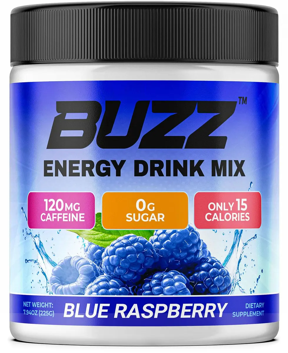 Morning Buzz Sugar Free Energy Drink Powder 30 Servings | Raspberry Flavor, Vegan, Gluten-Free - main product image