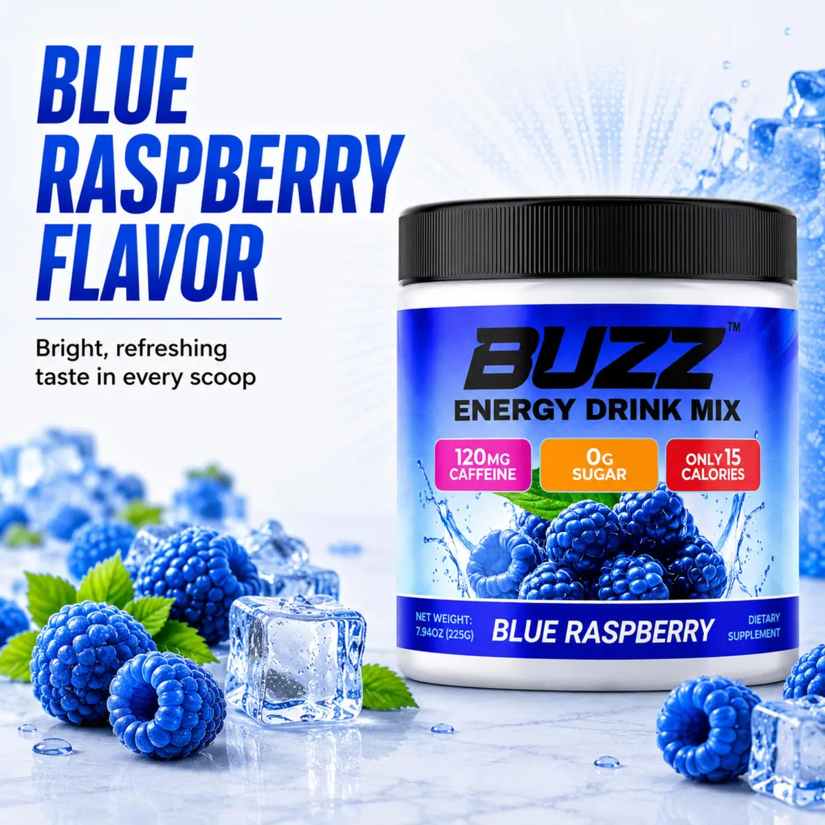 Morning Buzz Sugar Free Energy Drink Powder 30 Servings | Raspberry Flavor, Vegan, Gluten-Free - view 7