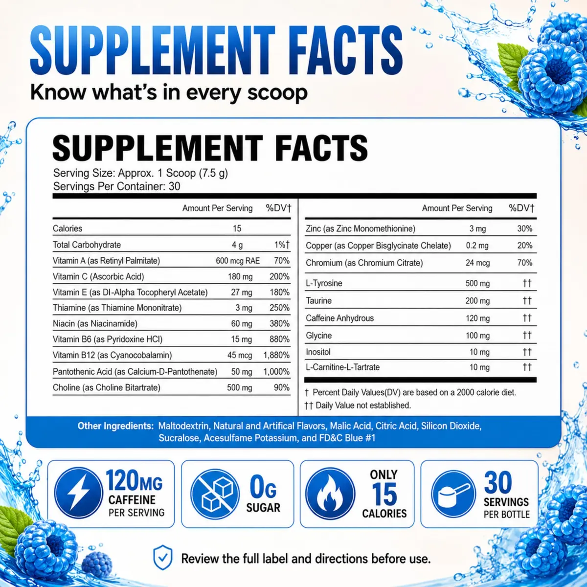 Morning Buzz Sugar Free Energy Drink Powder 30 Servings | Raspberry Flavor, Vegan, Gluten-Free - view 2
