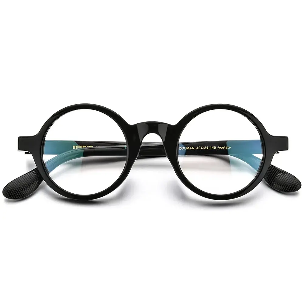 HEPIDEM Vintage Retro Round Optical Glasses Frame 46mm (Black) | Full Rim Acetate Eyeglass Frame - view 4
