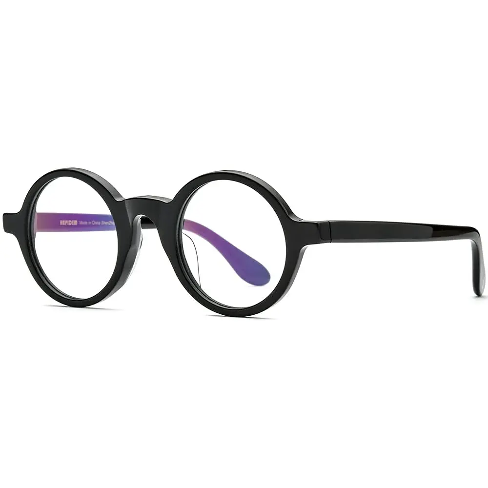HEPIDEM Vintage Retro Round Optical Glasses Frame 46mm (Black) | Full Rim Acetate Eyeglass Frame - view 5