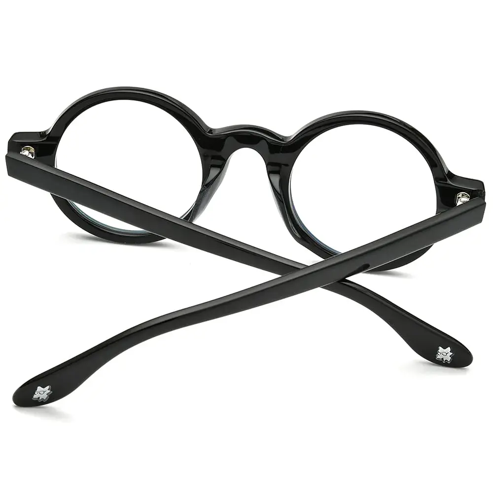 HEPIDEM Vintage Retro Round Optical Glasses Frame 46mm (Black) | Full Rim Acetate Eyeglass Frame - view 6