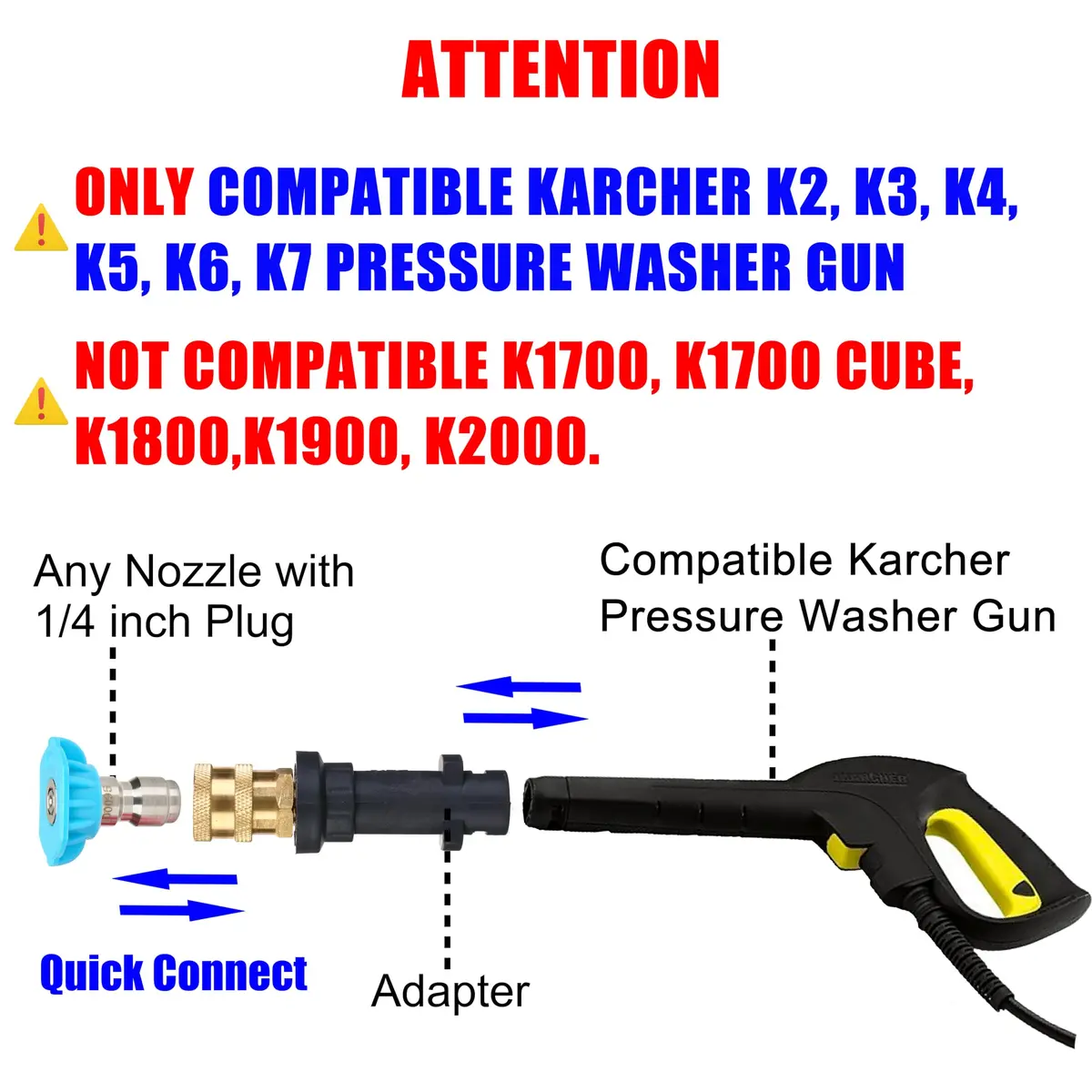M MINGLE Pressure Washer Gun Adapter to 1/4" QC | Compatible Karcher K2-K7, Brass, Durable, 2000 PSI - view 3
