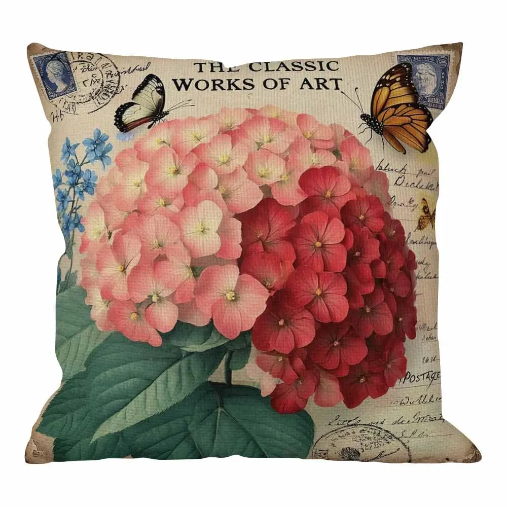 HGOD DESIGNS Decorative Pillow Cover Ixora Flower 18x18 Inch | Vintage Butterfly & Floral Design - main product image