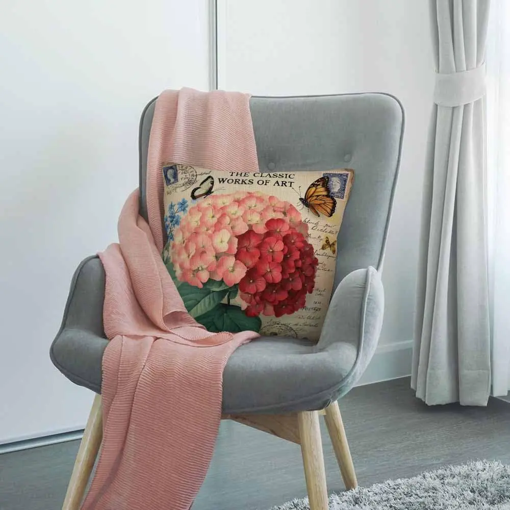 HGOD DESIGNS Decorative Pillow Cover Ixora Flower 18x18 Inch | Vintage Butterfly & Floral Design - view 2