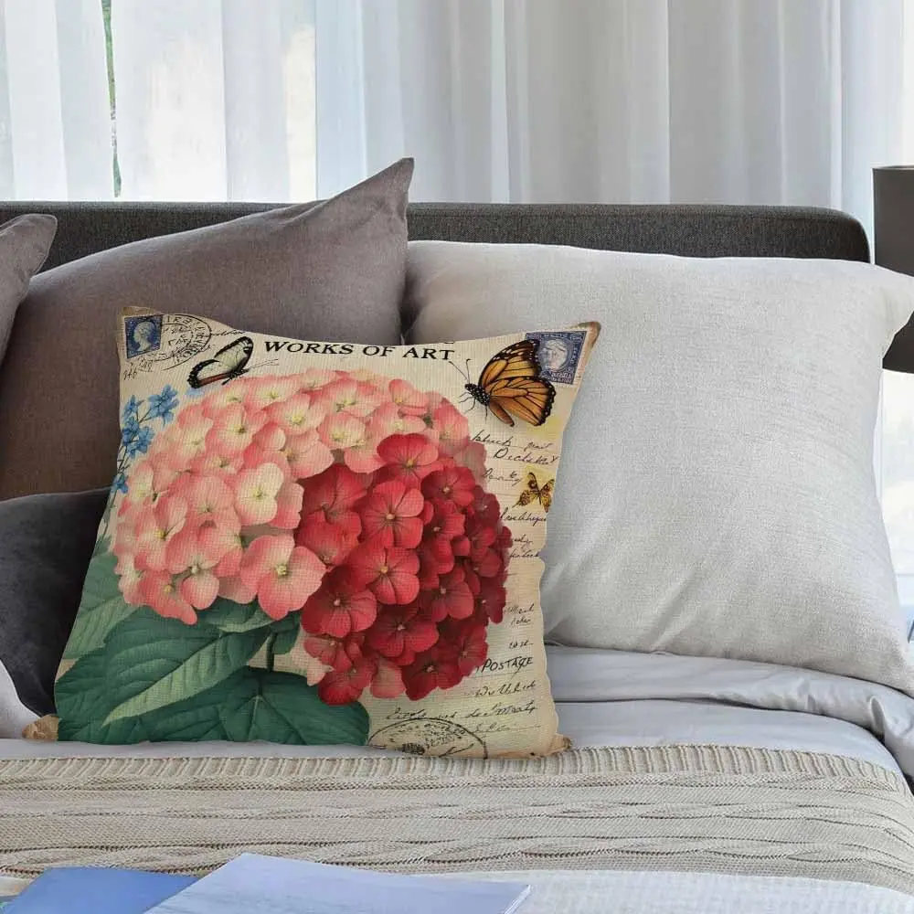 HGOD DESIGNS Decorative Pillow Cover Ixora Flower 18x18 Inch | Vintage Butterfly & Floral Design - view 3