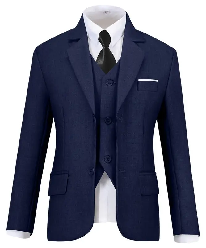 Visaccy Boys Suit Formal Ring Bearer Outfit for Boy Kids Navy Blue Suits Size 14 | Classic 5-Piece Suit with Slim Fit & Adjustable Waist - view 4
