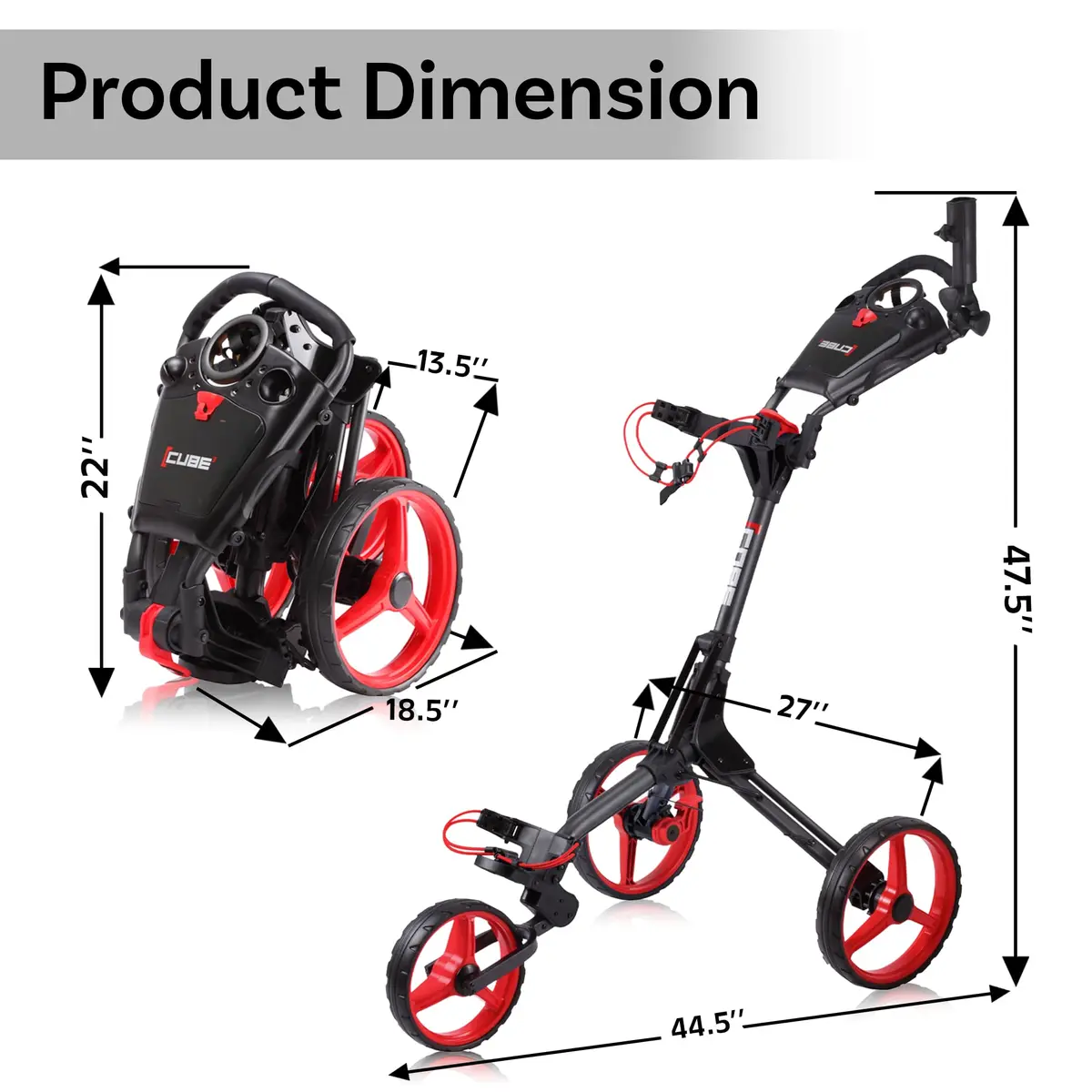 CUBE 3-Wheel Golf Push Cart 14.5 lb | Ultra-Compact Folding Trolley with Adjustable Handle & Foot Brake - view 5