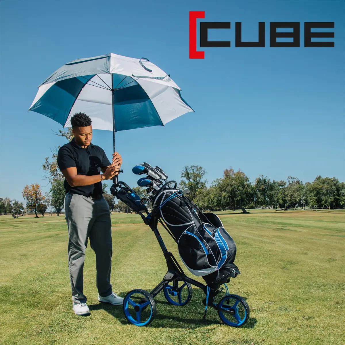 CUBE 3-Wheel Golf Push Cart 14.5 lb | Ultra-Compact Folding Trolley with Adjustable Handle & Foot Brake - view 7