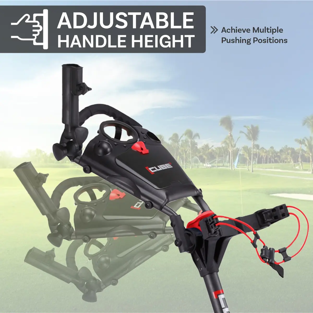 CUBE 3-Wheel Golf Push Cart 14.5 lb | Ultra-Compact Folding Trolley with Adjustable Handle & Foot Brake - view 2