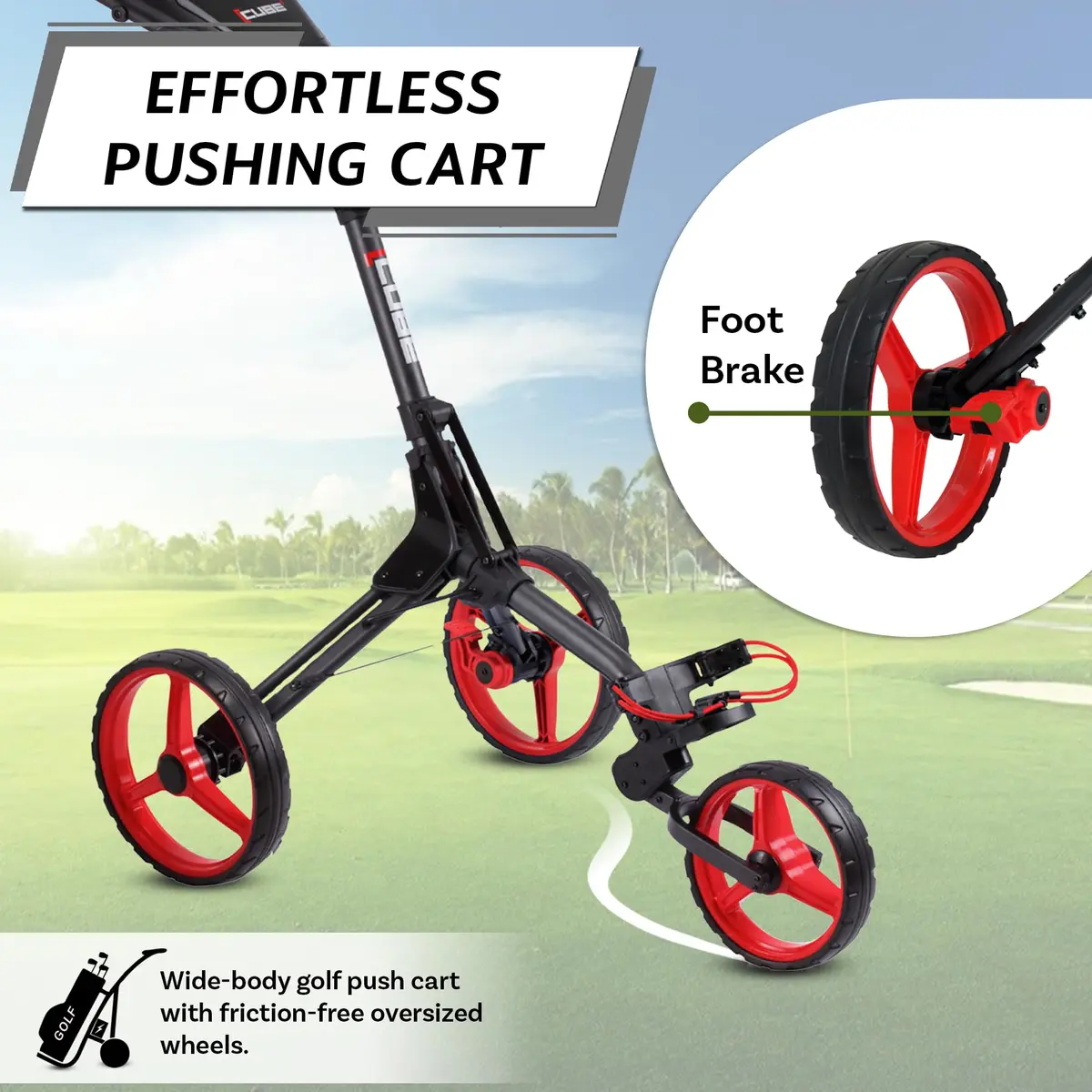 CUBE 3-Wheel Golf Push Cart 14.5 lb | Ultra-Compact Folding Trolley with Adjustable Handle & Foot Brake - view 4