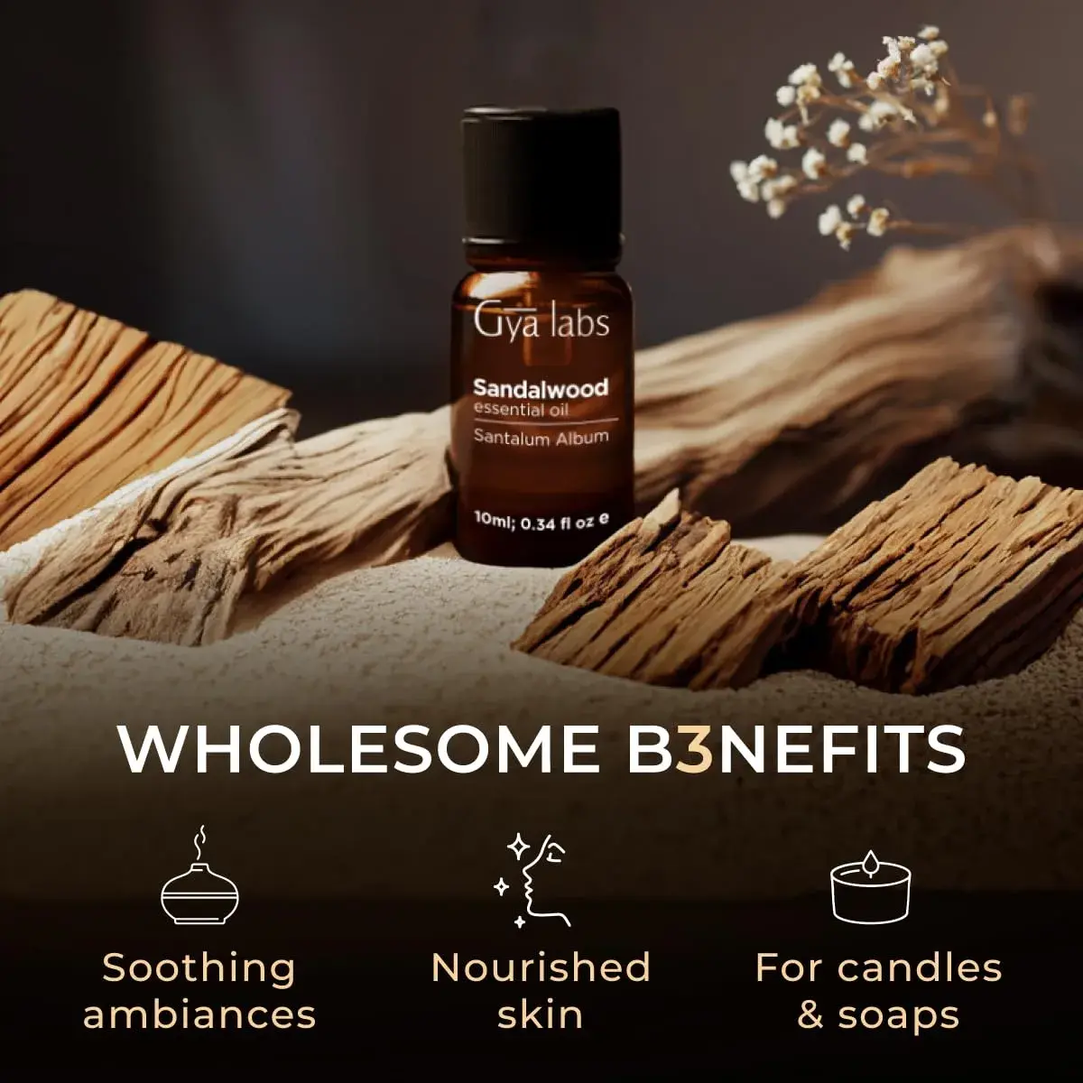 Gya Labs 100% Pure Sandalwood Essential Oil, 10ml (0.34 Fl Oz) | Calming Aroma for Diffusers, Skin Care & Candle Making - view 5