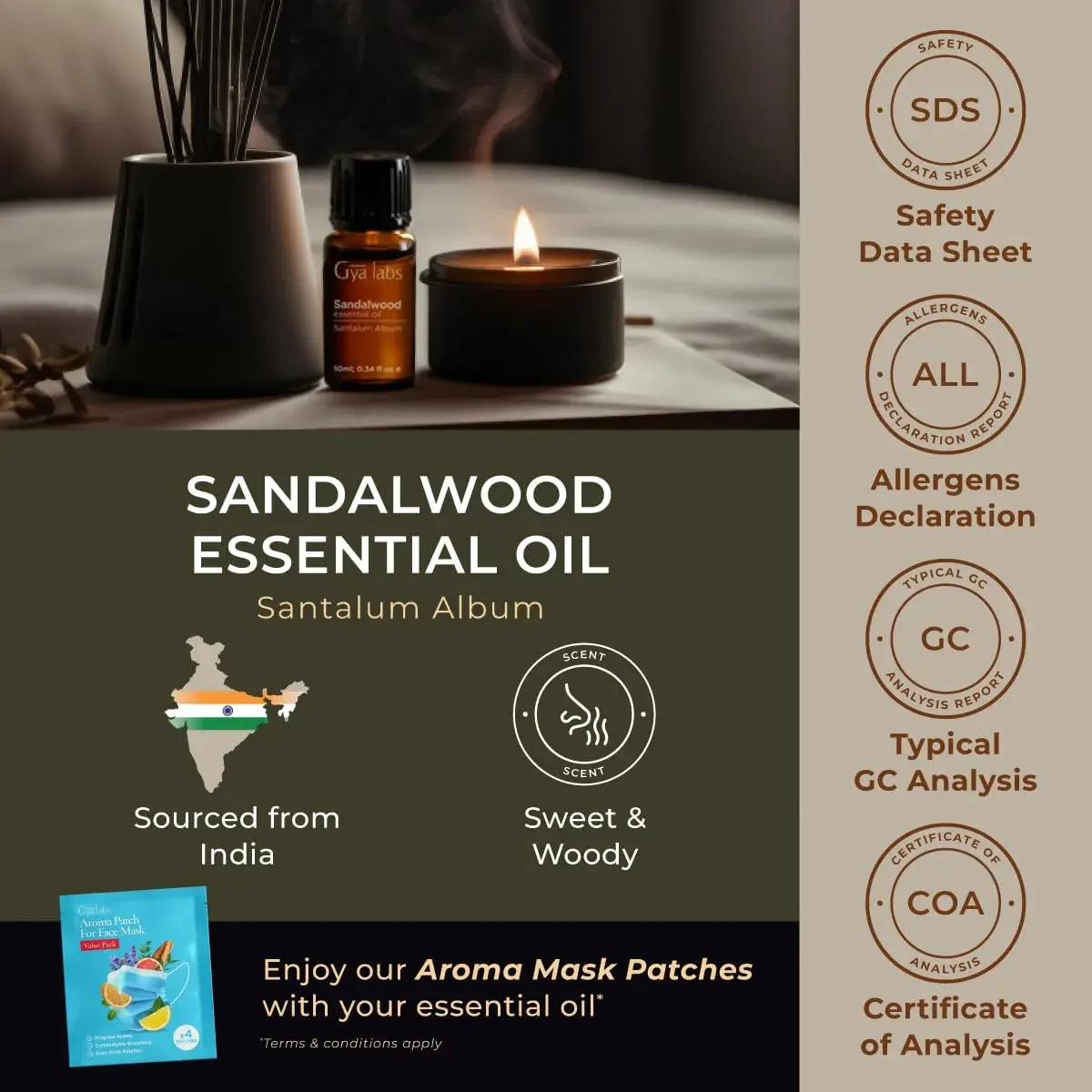 Gya Labs 100% Pure Sandalwood Essential Oil, 10ml (0.34 Fl Oz) | Calming Aroma for Diffusers, Skin Care & Candle Making - view 6