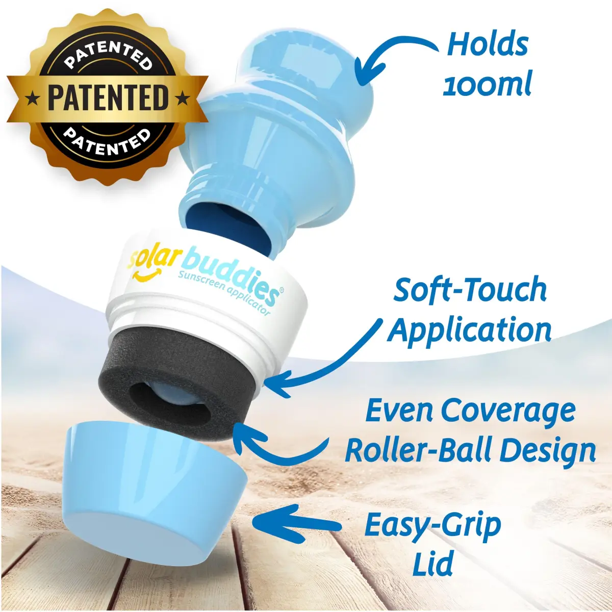 Solar Buddies Refillable Sunscreen Applicator — Full Blue — 100ml (3.4 Fl Oz) | Mess-Free Roll-On for All Skin Types - view 2