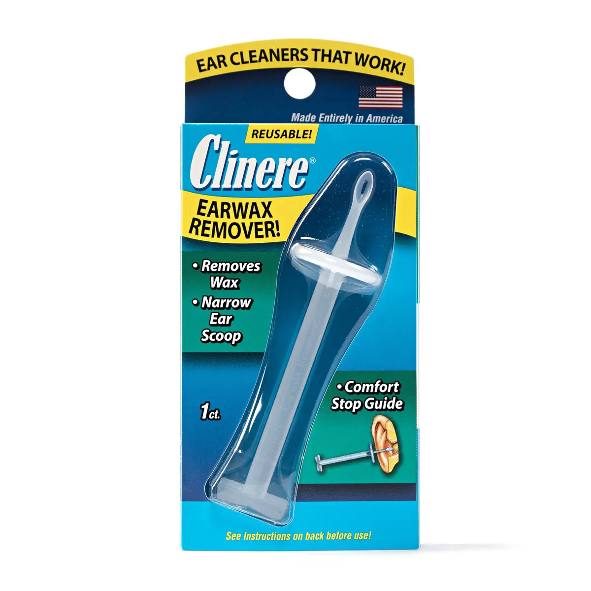 Clinere Ear Cleaner Earwax Remover Reusable Tool with Comfort Guide, 1ct | Safe, Effective Earwax Scooping Tool for Home Use - main product image