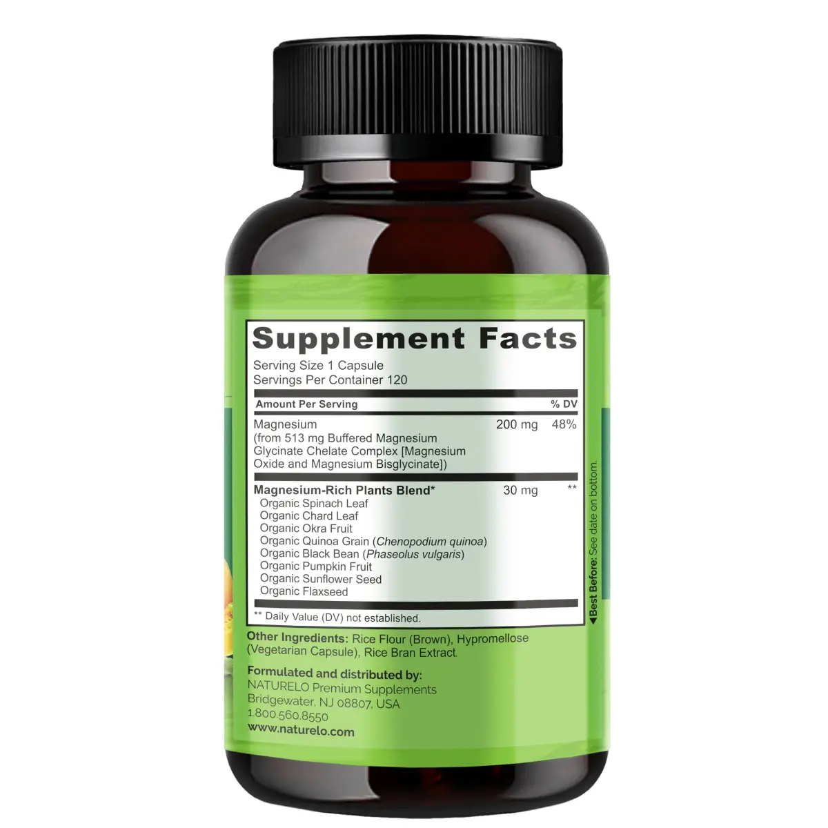 NATURELO Magnesium Glycinate Chelate Complex 200 mg 120 Count | Supports Sleep, Calm, Muscle Cramp & Stress Relief, Gluten Free, Non GMO, with Organic Vegetables - view 6