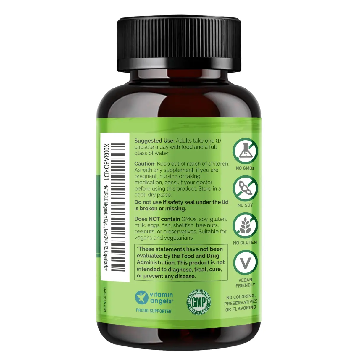 NATURELO Magnesium Glycinate Chelate Complex 200 mg 120 Count | Supports Sleep, Calm, Muscle Cramp & Stress Relief, Gluten Free, Non GMO, with Organic Vegetables - view 7