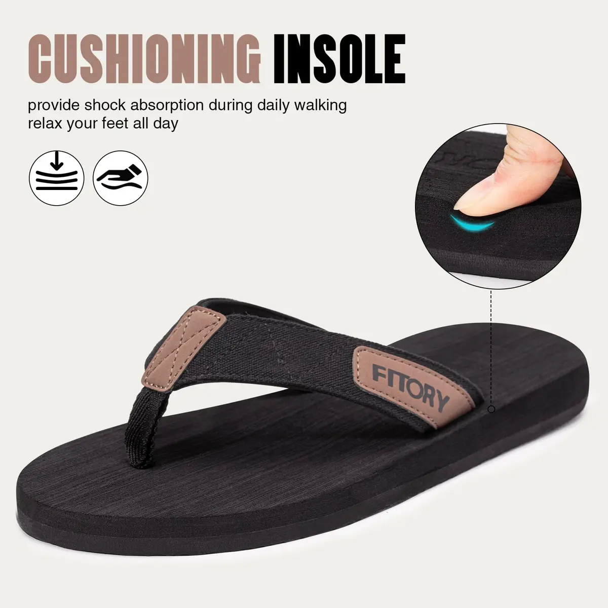 FITORY Men's Flip-Flops, Thongs Sandals Comfort Slippers for Beach | Water-Resistant, Arch Support, Non-slip Sole - view 2