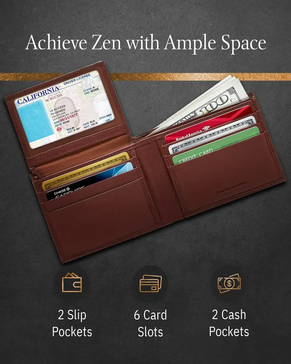 Access Denied Slim Leather Bifold Wallet for Men | RFID Blocking Card Holder with ID Window - view 5