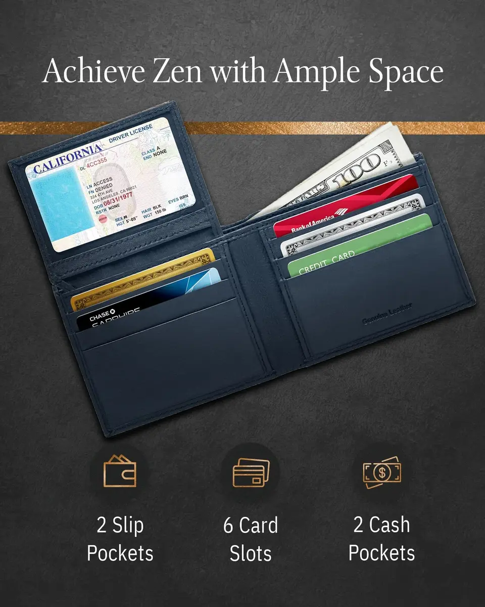 Access Denied Slim Leather Bifold Wallets For Men - Minimalist Mens Wallet RFID Blocking Card Holder With ID Window Gifts For Men - view 5