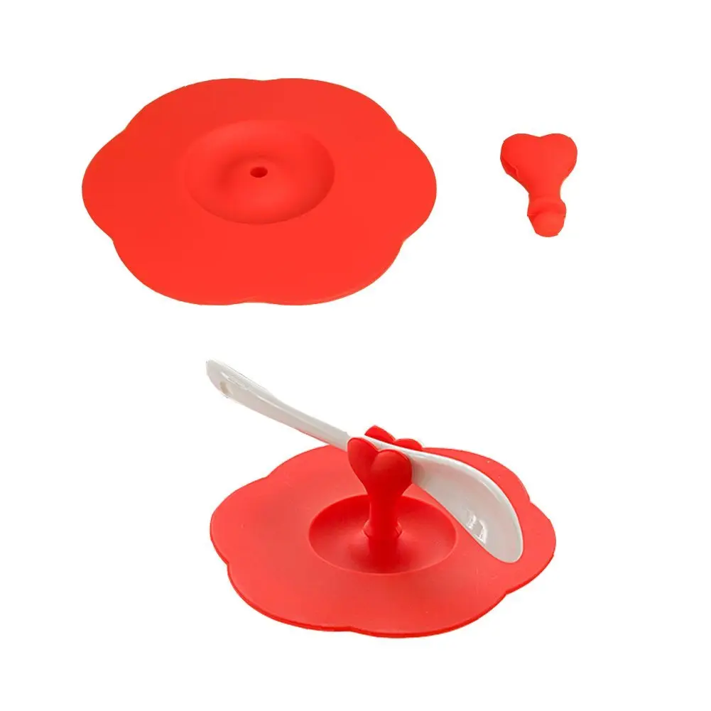 AKOAK 6 Pcs Silicone Cup Lids with Spoon Holder, 10.3cm Diameter, Food Grade, Airtight, Microwave Safe, 6 Colors - view 4