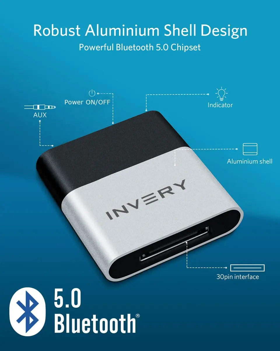 INVERY DockLinQ Pro Bluetooth 5.0 Adapter Receiver for Bose Sounddock & 30-Pin Docks | 15m Range - view 2