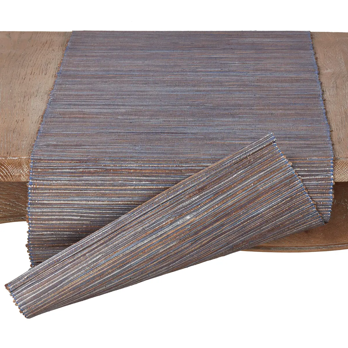 SARO LIFESTYLE Shimmering Woven Nubby Table Runner 16"x72" | Water Hyacinth with Metallic Threads - view 2
