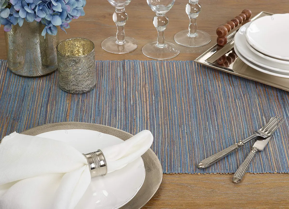SARO LIFESTYLE Shimmering Woven Nubby Table Runner 16"x72" | Water Hyacinth with Metallic Threads - view 4