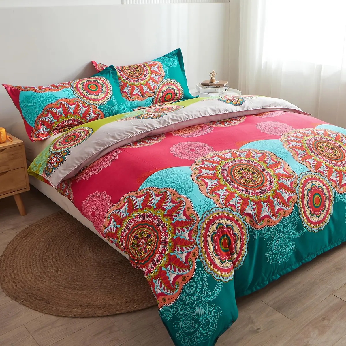 Pangzi Bohemian Duvet Cover Set Lightweight Microfiber Bedding Set (Twin) | Reversible Boho Chic Pattern, 68x85 inches - view 3