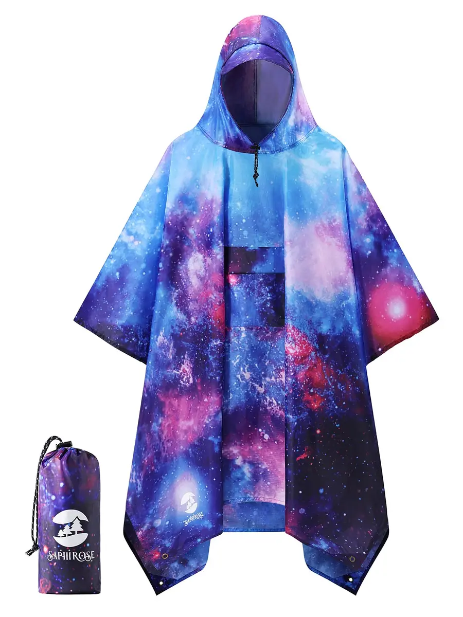 SaphiRose Double Layer Rain Poncho Waterproof Hooded Raincoat 3-in-1 | PU 5000MM, Below Knee Length - main product image
