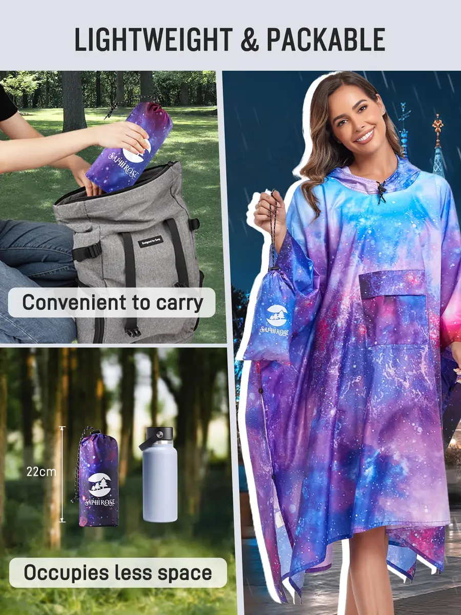 SaphiRose Double Layer Rain Poncho Waterproof Hooded Raincoat 3-in-1 | PU 5000MM, Below Knee Length - view 5