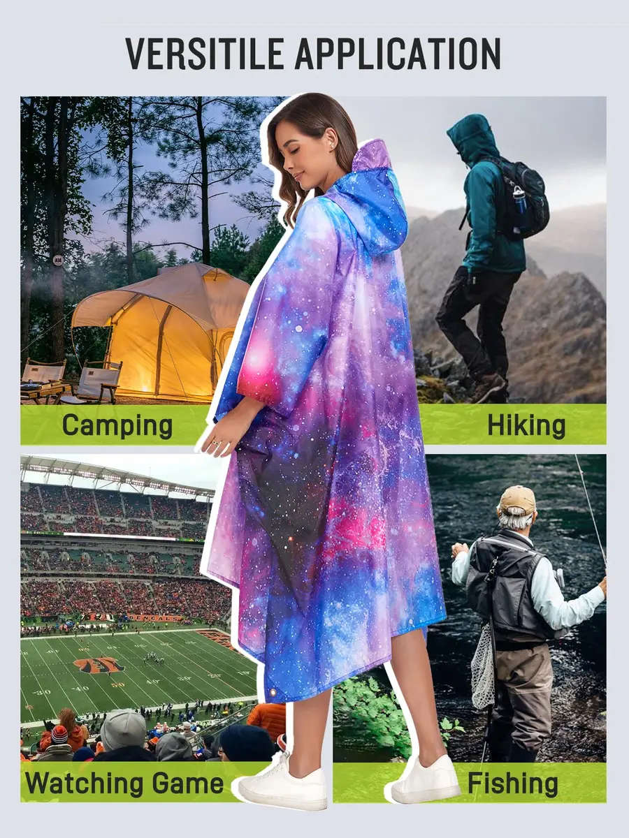 SaphiRose Double Layer Rain Poncho Waterproof Hooded Raincoat 3-in-1 | PU 5000MM, Below Knee Length - view 6