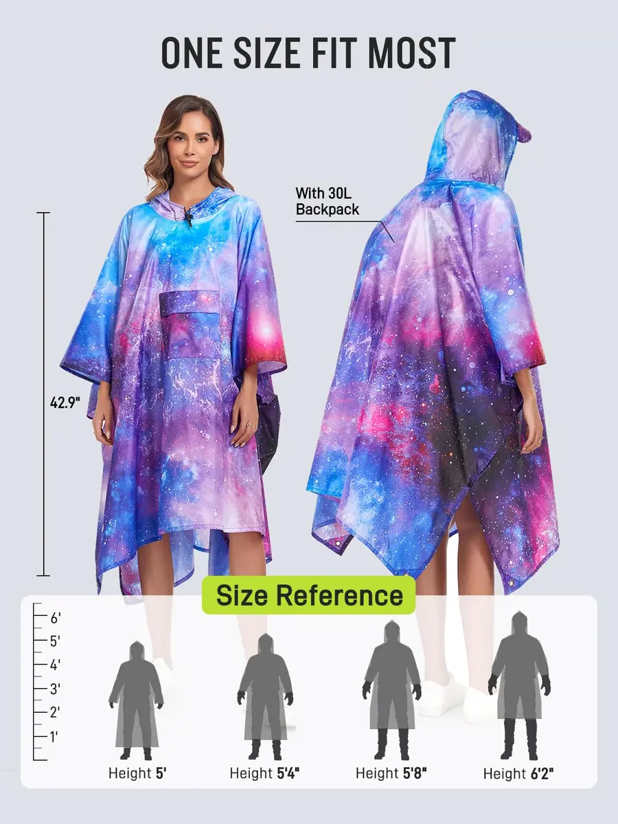 SaphiRose Double Layer Rain Poncho Waterproof Hooded Raincoat 3-in-1 | PU 5000MM, Below Knee Length - view 2